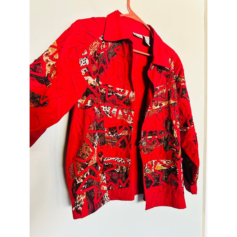 Vintage Units Red Brown Patchwork Silver Button C… - image 3